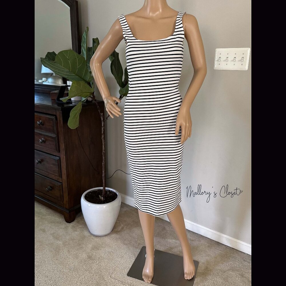 Zara Striped Midi Bodycon Dress - Size: Small